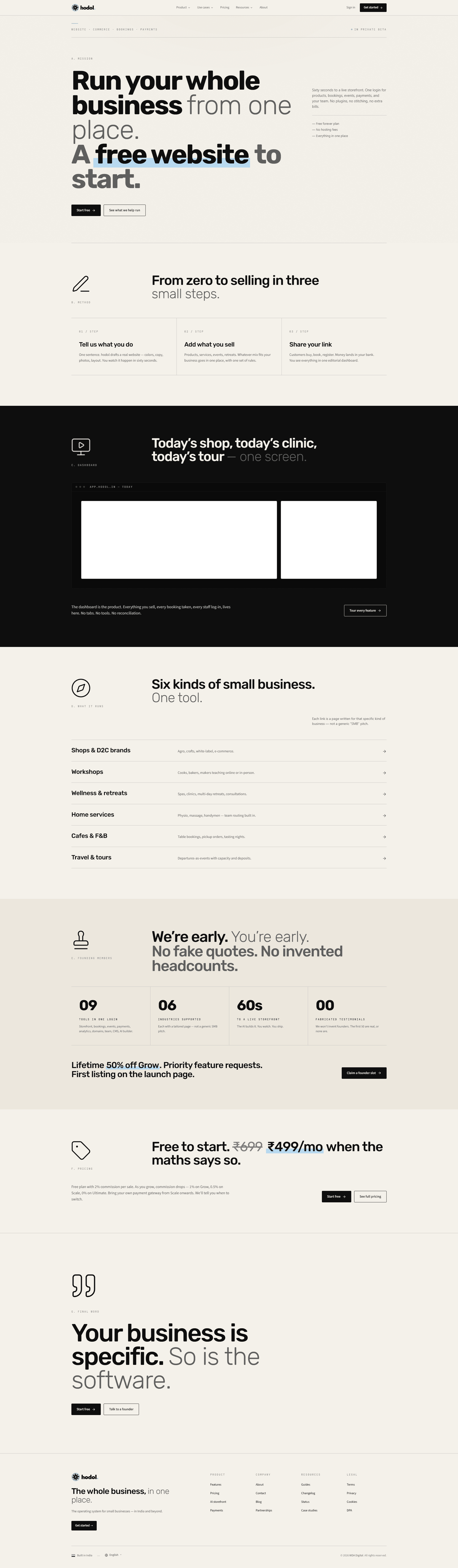 Hodol homepage — Run your whole business